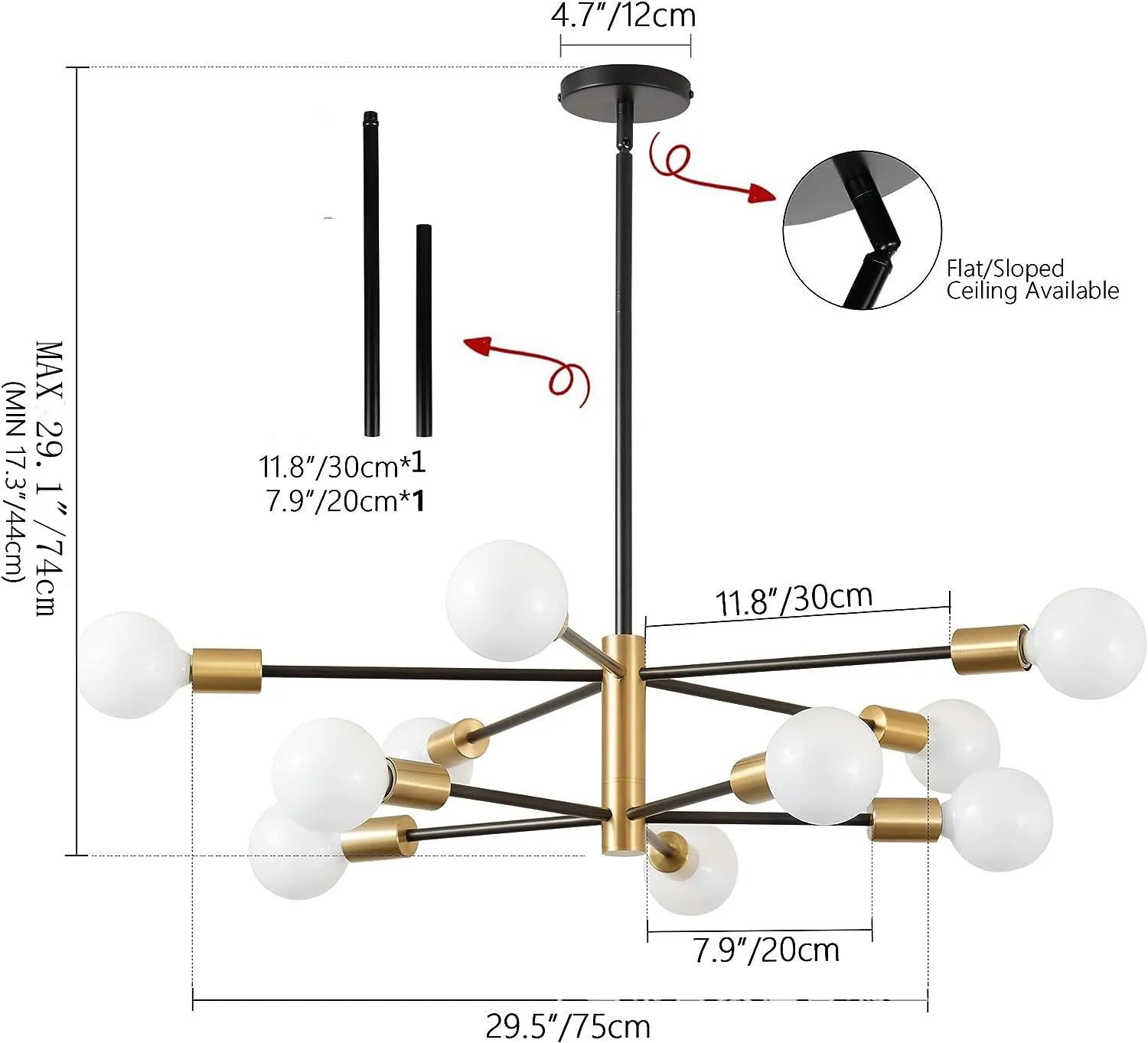 Modern E27 Chandelier – 6, 8, 10 or 12 Heads | Gold, Chrome & Black