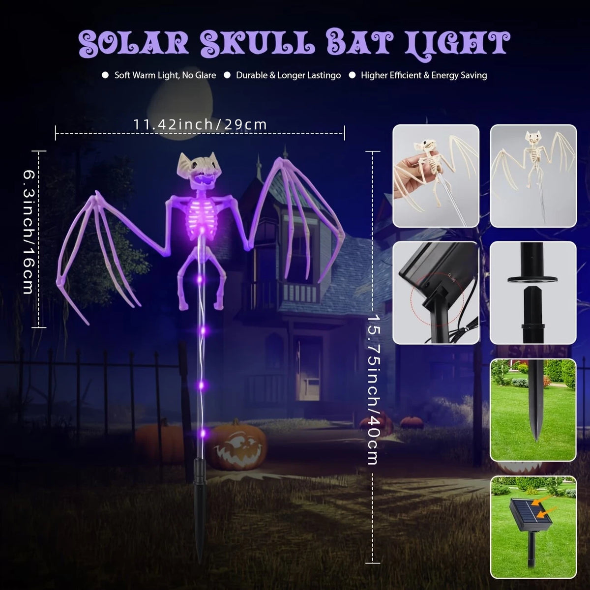 Halloween Solar LED Garden Stake Lights – Bat & Skeleton Designs