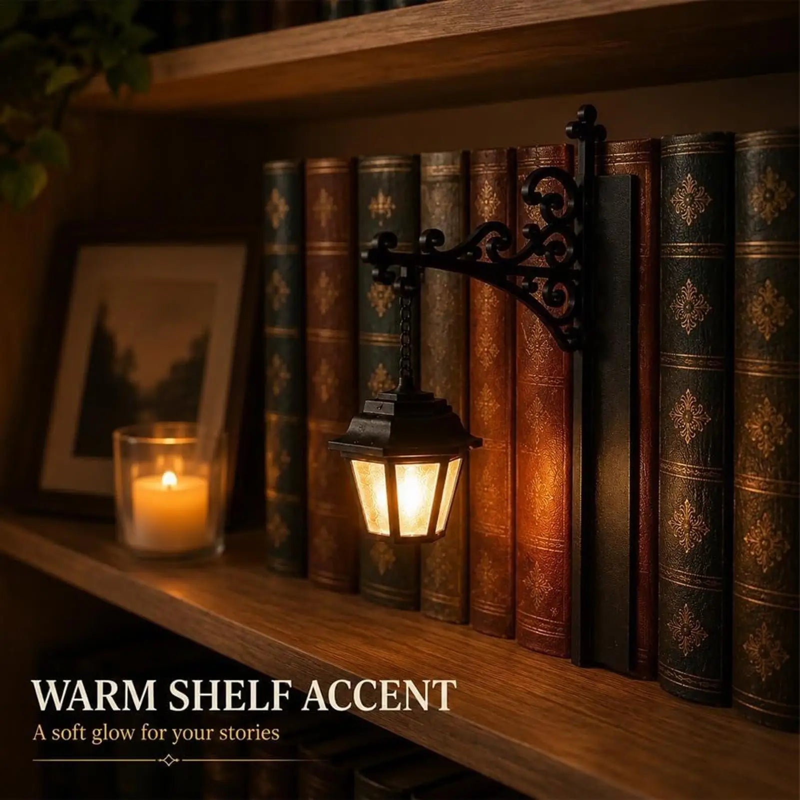 Vintage Library Lantern LED Bookshelf Lamp – Warm Light, Book Corner Decor