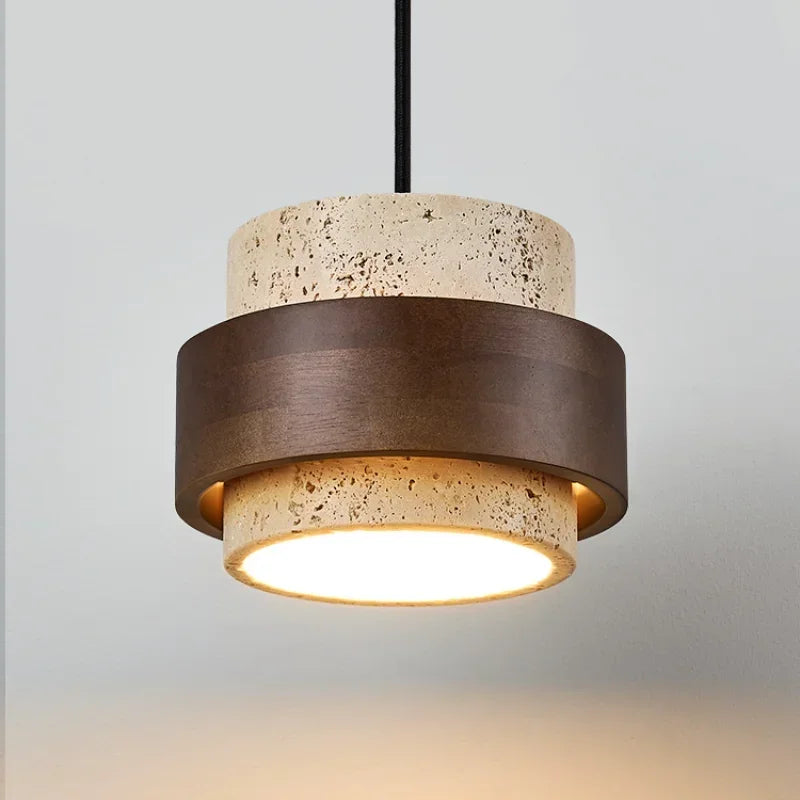 Stone & Walnut LED Pendant Lamp – 17cm, 3000K Warm White | Japanese Style