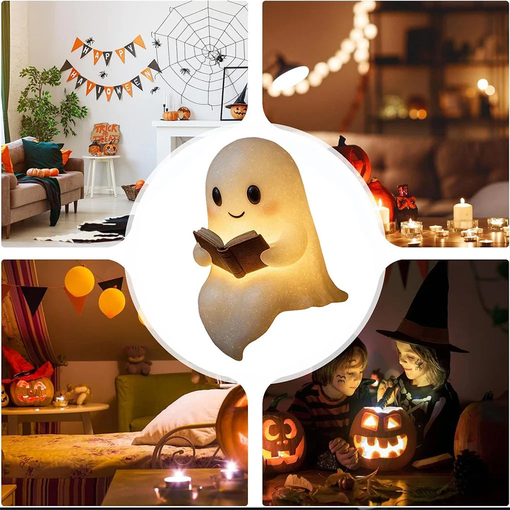 Reading Ghost Night Light – Warm Glow Resin Decoration