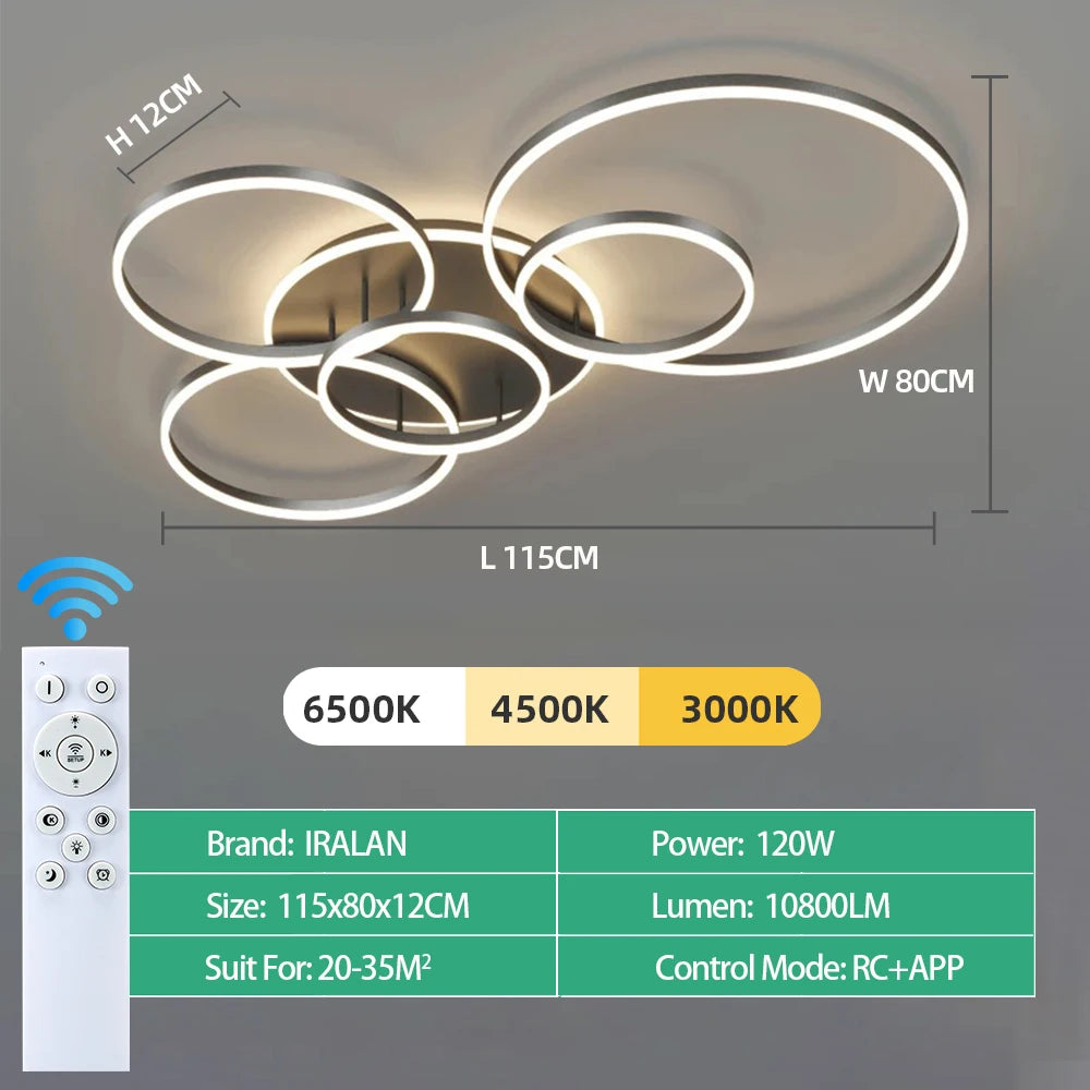 Modern LED Dimmable Ceiling Chandelier – Remote Control, 1–6 Heads