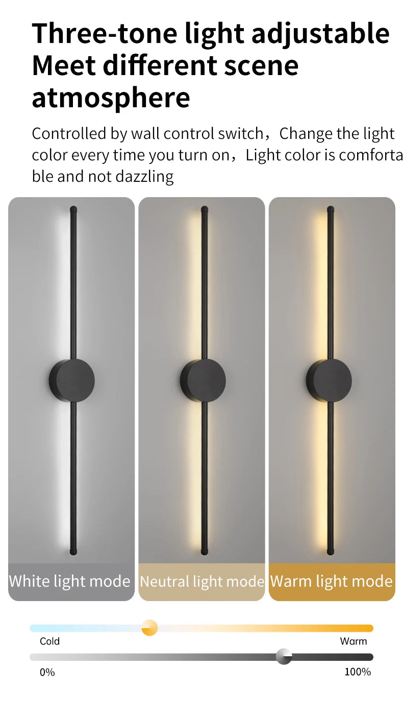Modern Black LED Bar Wall Lamp – Dimmable, 60/80/100 cm