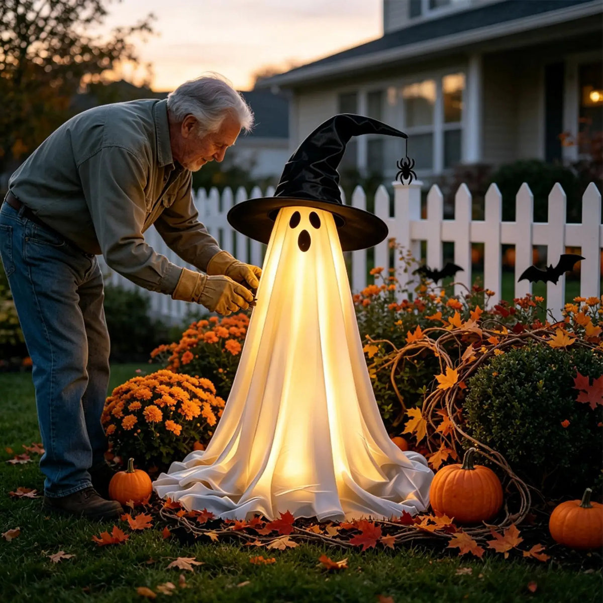 Halloween Light-Up Ghost with Witch Hat – 145 cm