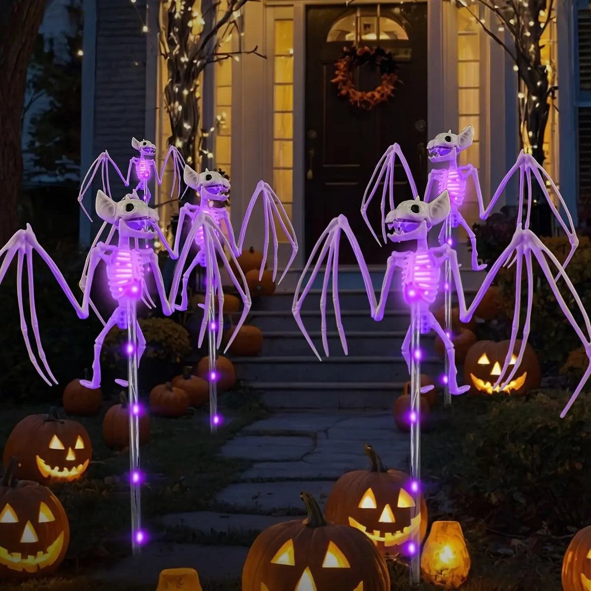Halloween Solar LED Garden Stake Lights – Bat & Skeleton Designs