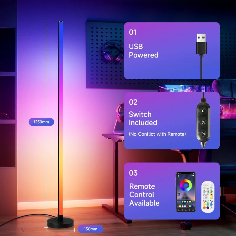 USB-LED-Stehlampe — Dimmbare Schwanenhals- & RGB-Ambiente-Stehleuchte