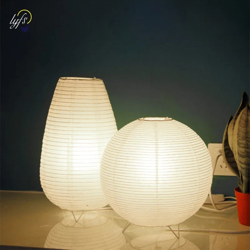 Wabi Sabi Reispapier Tischlampe – Nordische Nachttischlampe | AlohaHome