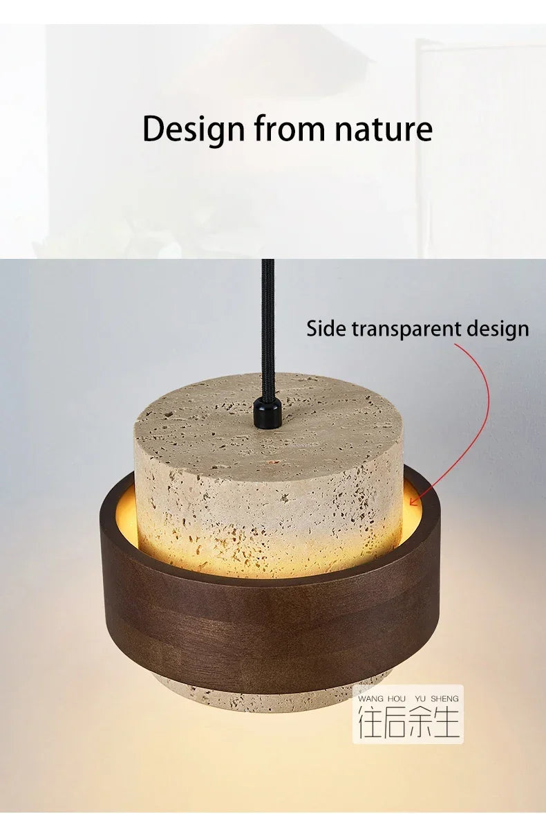Stone & Walnut LED Pendant Lamp – 17cm, 3000K Warm White | Japanese Style