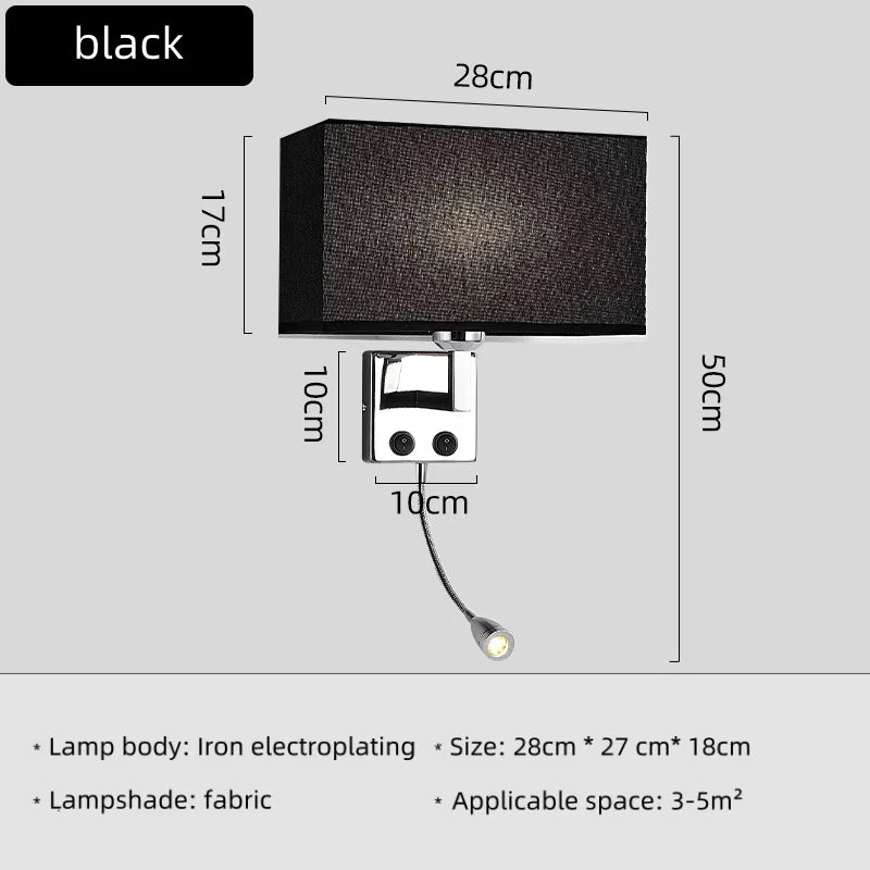 Nordic Fabric Wall Lamp – E27 LED Reading Light with Switch