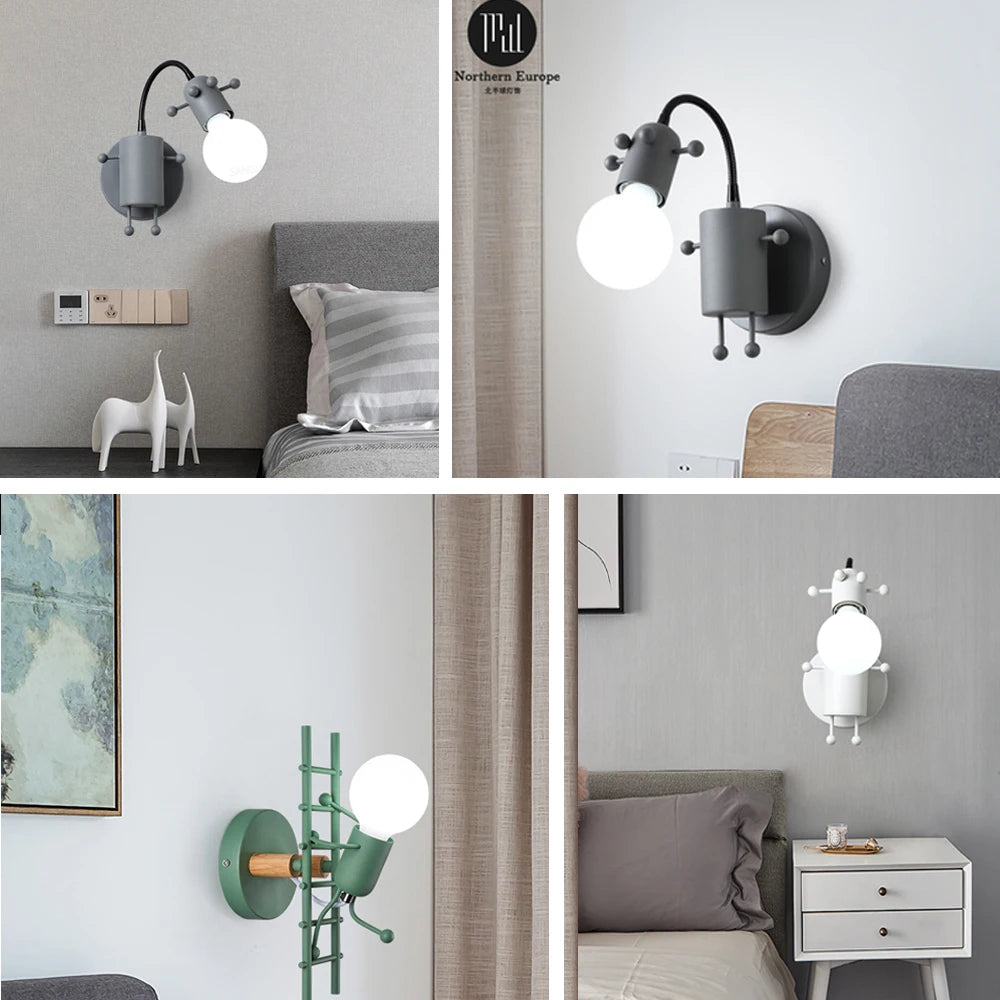Creative Metal Robot Wall Lamp – E27 LED, 14 Colors