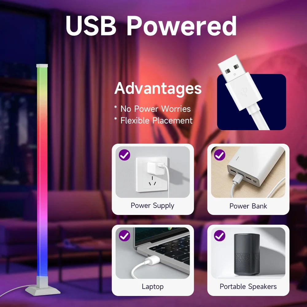 USB-LED-Stehlampe — Dimmbare Schwanenhals- & RGB-Ambiente-Stehleuchte