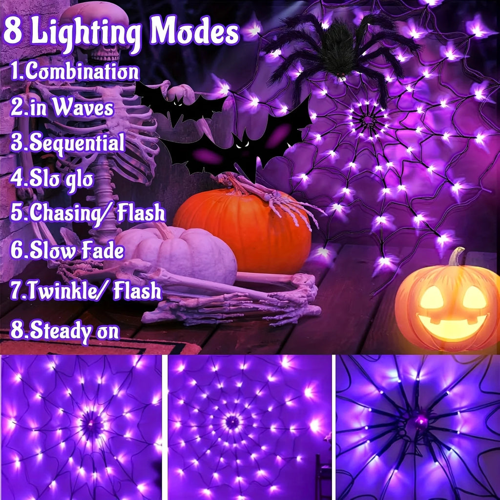 Halloween LED Spider Web Lights with Plush Spider