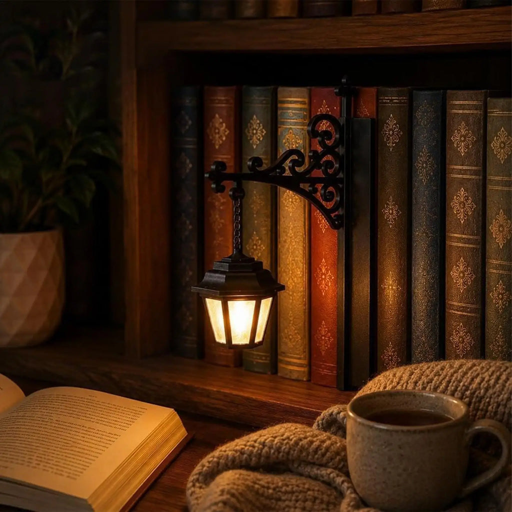 Vintage Library Lantern LED Bookshelf Lamp – Warm Light, Book Corner Decor