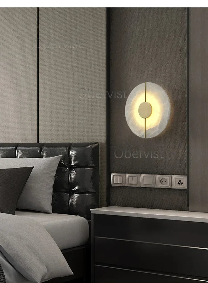 Alabaster Marble LED Wall Sconce – 20cm, Gold & Black, 3 Colour Temps