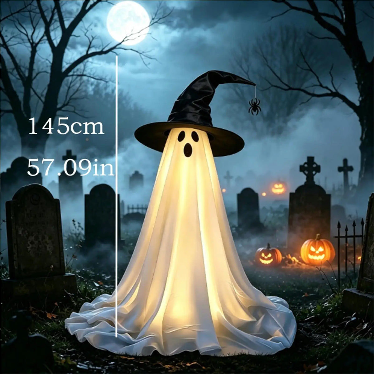 Halloween Light-Up Ghost with Witch Hat – 145 cm