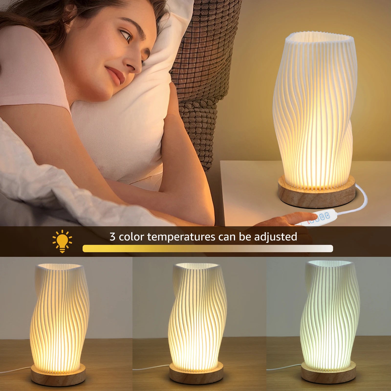 3D ispisana Boho stolna svjetiljka – drveno postolje s prigušivačem | AlohaHome
