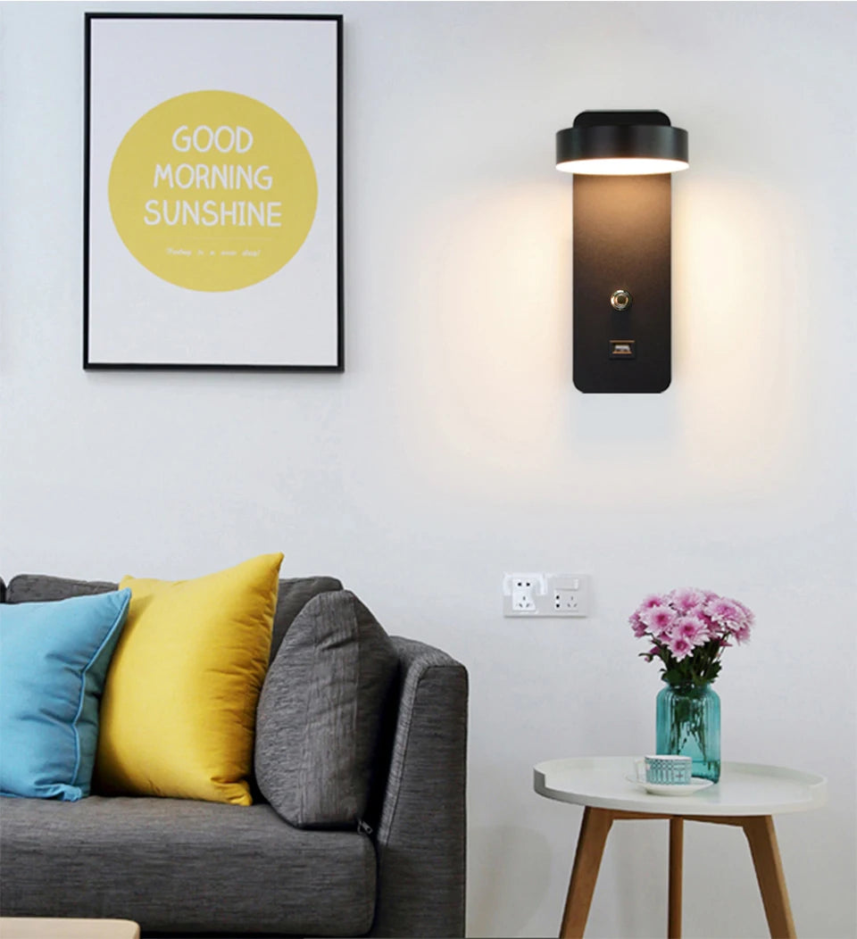 Smart Touch LED Wall Light — 3-Color Dimmable with USB Port