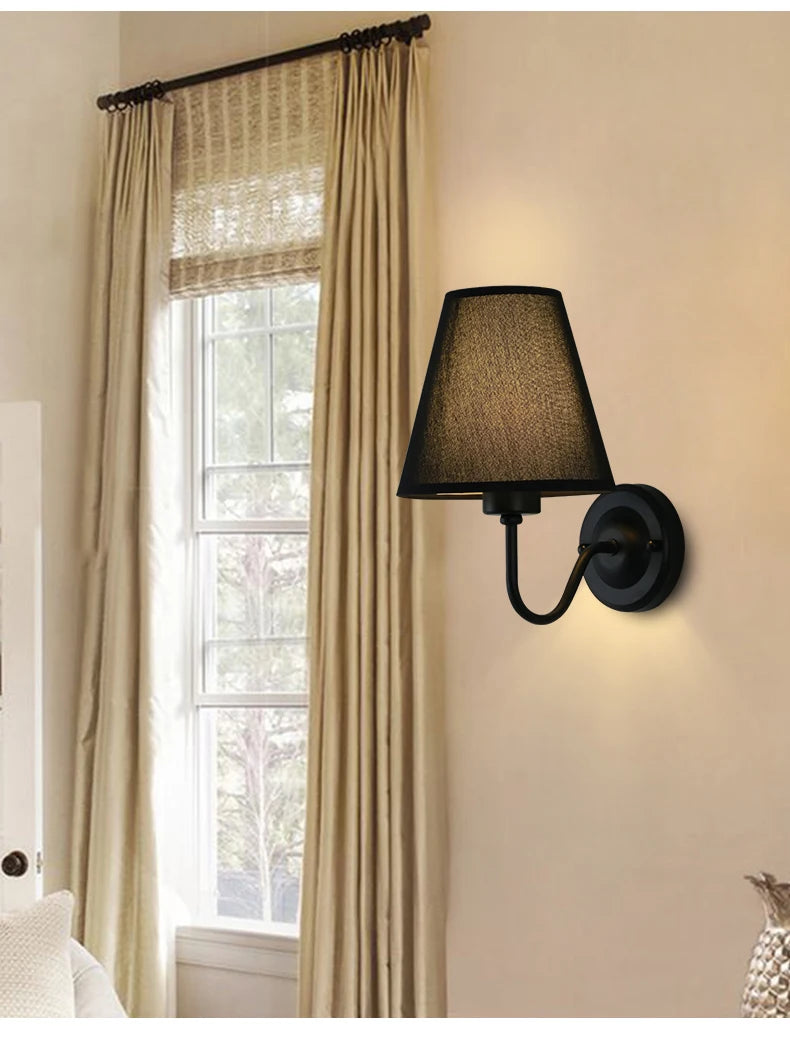 Retro E27 Fabric Wall Lamp – Iron & Cloth, 4 Shade Colors
