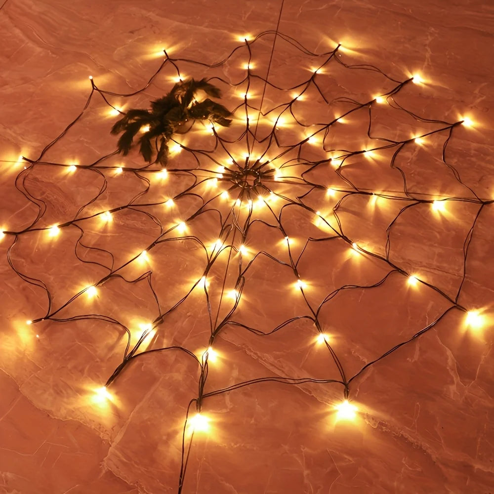 Halloween LED Spider Web Lights with Plush Spider
