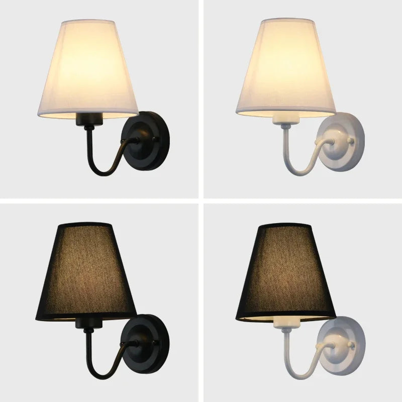 Retro E27 Fabric Wall Lamp – Iron & Cloth, 4 Shade Colors