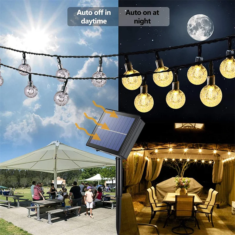 Solarne LED lampice u obliku kristalne kugle – vanjska vrtna i party rasvjeta