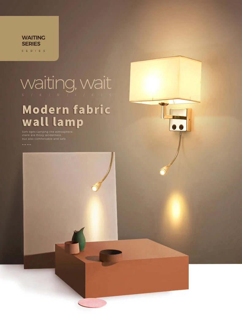 Nordic Fabric Wall Lamp – E27 LED Reading Light with Switch