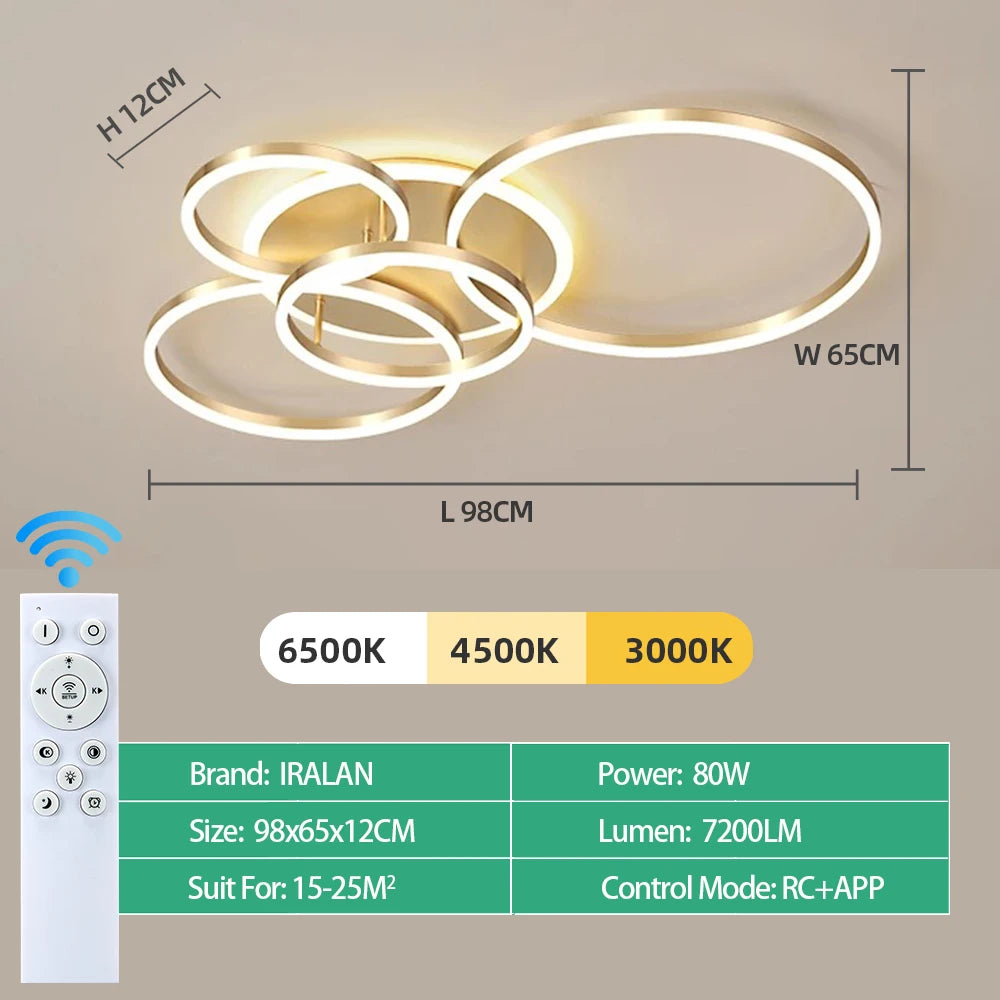 Modern LED Dimmable Ceiling Chandelier – Remote Control, 1–6 Heads