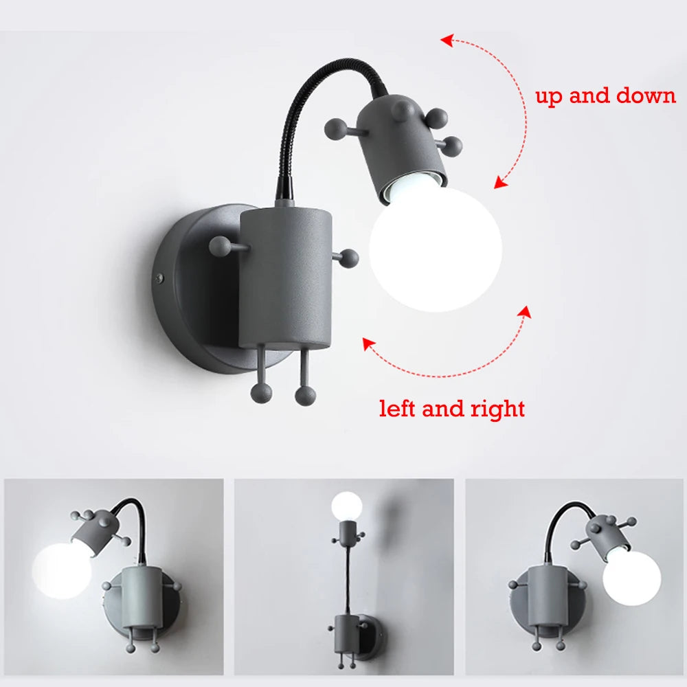 Creative Metal Robot Wall Lamp – E27 LED, 14 Colors