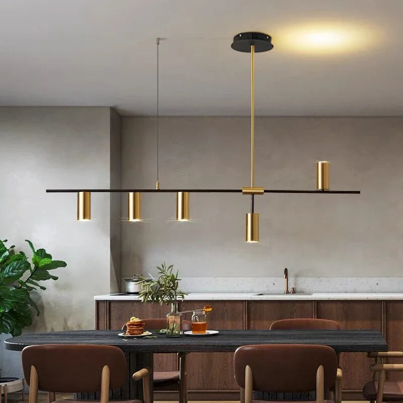 Modern Long Chandelier Pendant Light – Black Gold LED Ceiling Lamp