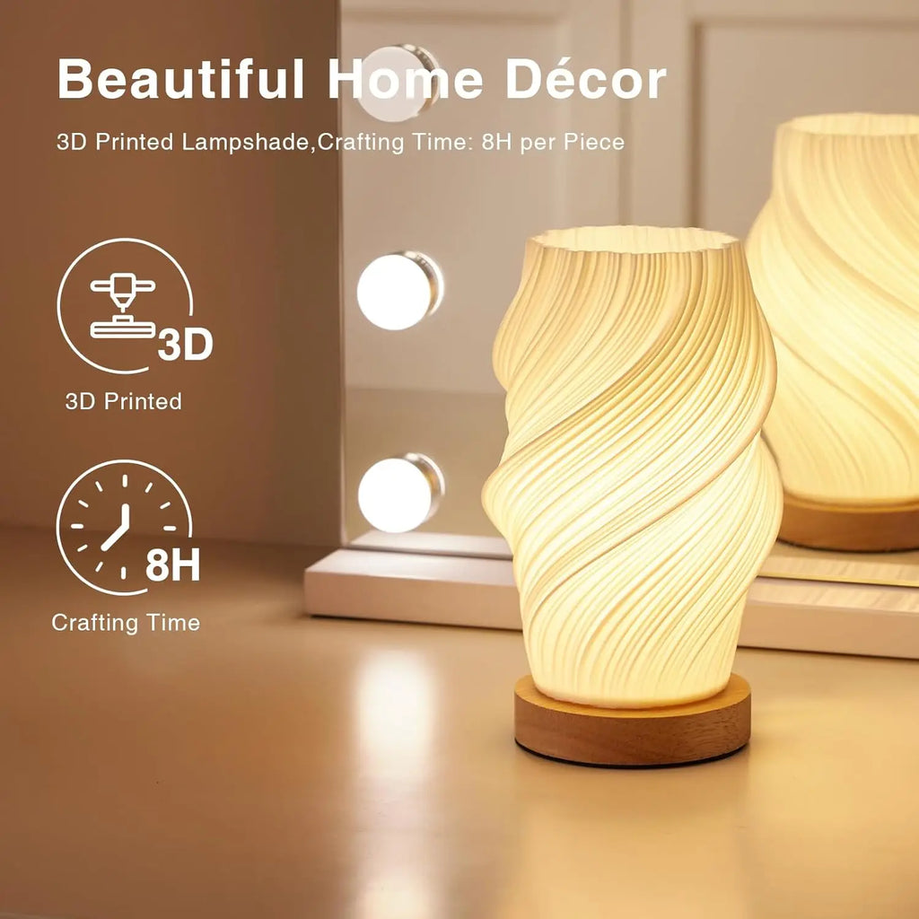 3D Printed Boho Table Lamp — Dimmable Wood Base | AlohaHome