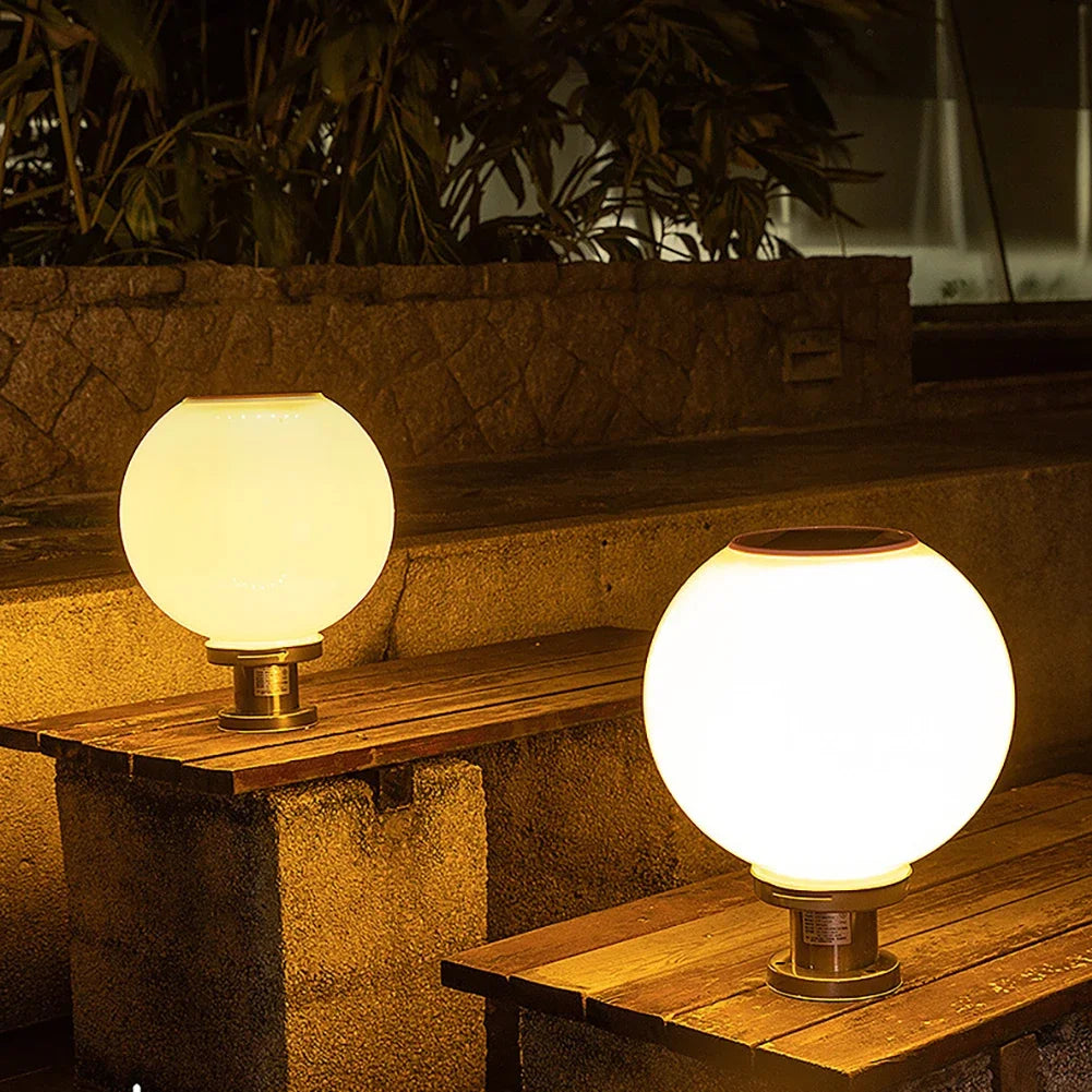 Solar Round Ball Column Lamp – Outdoor Garden & Courtyard Light