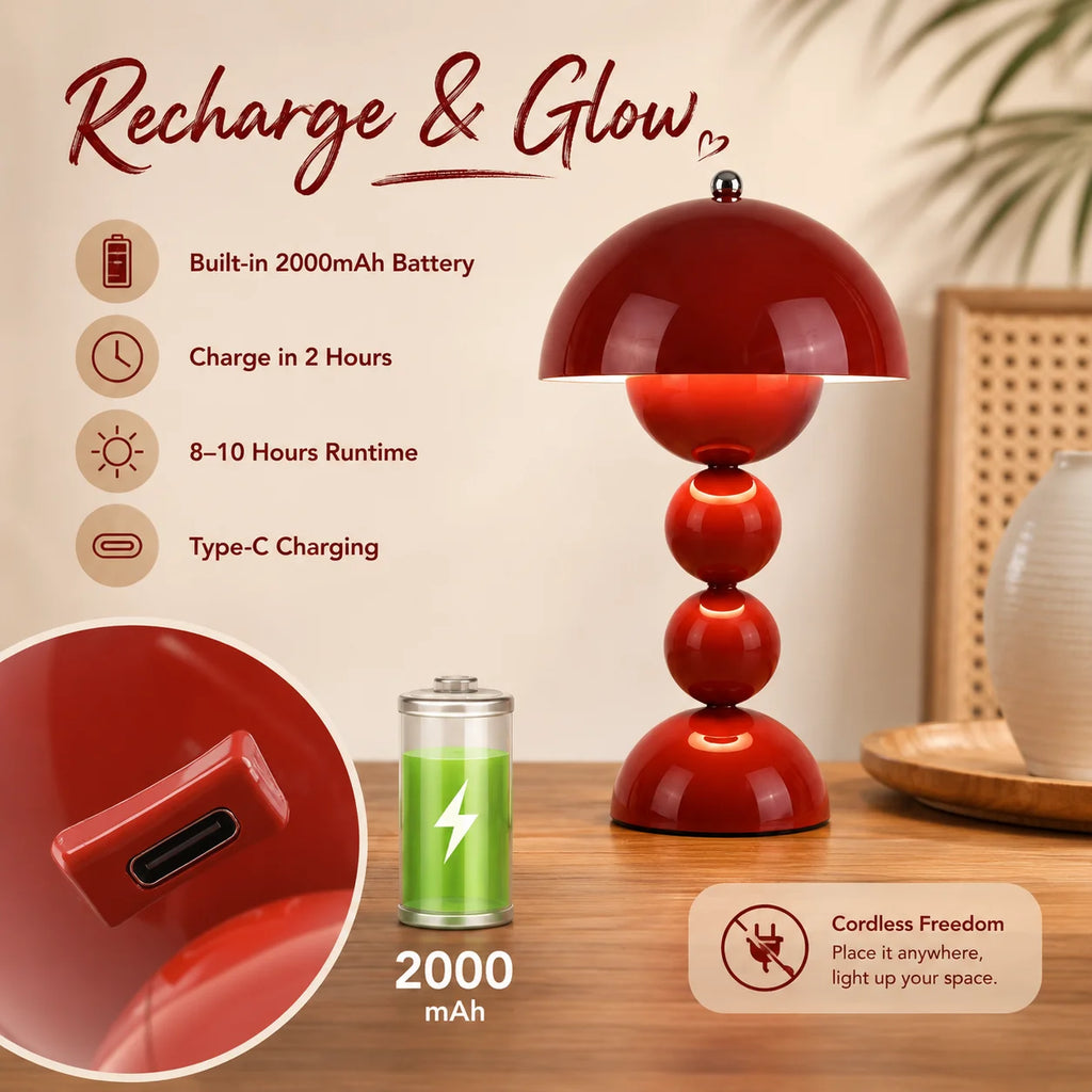 Nordic Touch LED Table Lamp — 3-Color Stepless Dimming, Battery Powered