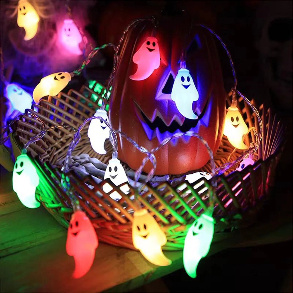 Halloween Ghost LED String Lights – Battery-Powered