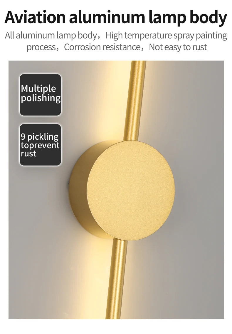 Modern Black LED Bar Wall Lamp – Dimmable, 60/80/100 cm