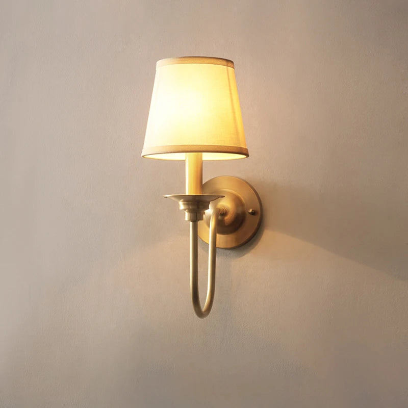 American Classic Full Copper Wall Lamp – E14, Fabric Shade, Gold