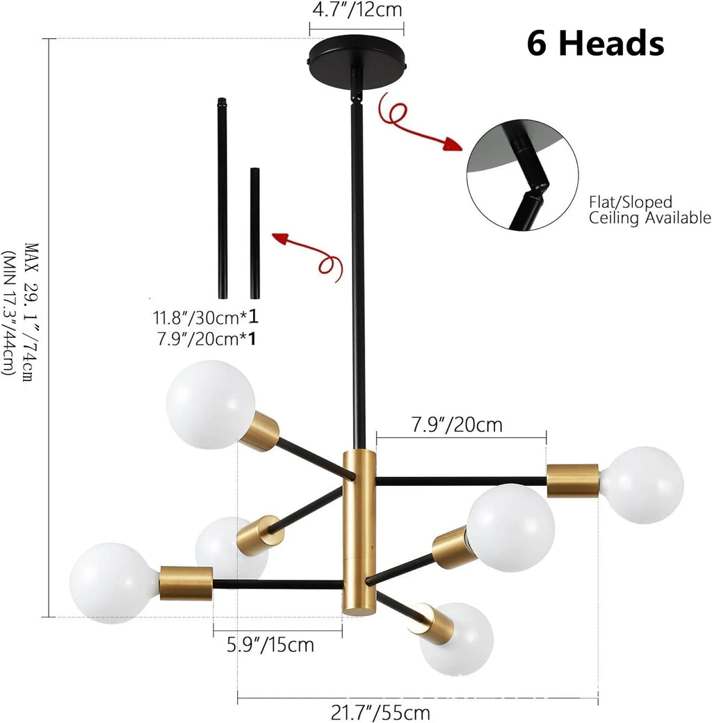 Modern E27 Chandelier – 6, 8, 10 or 12 Heads | Gold, Chrome & Black
