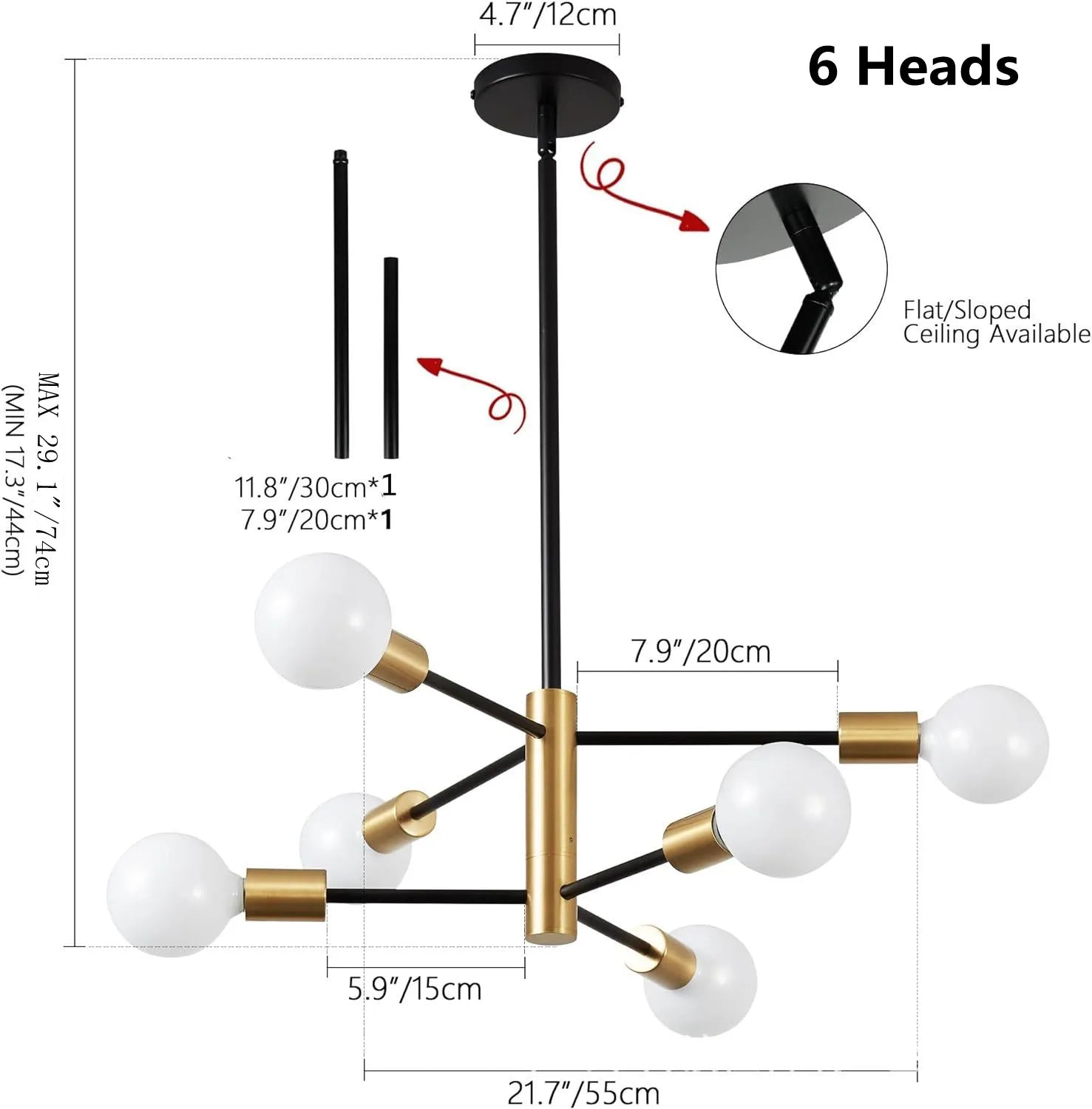 Modern E27 Chandelier – 6, 8, 10 or 12 Heads | Gold, Chrome & Black