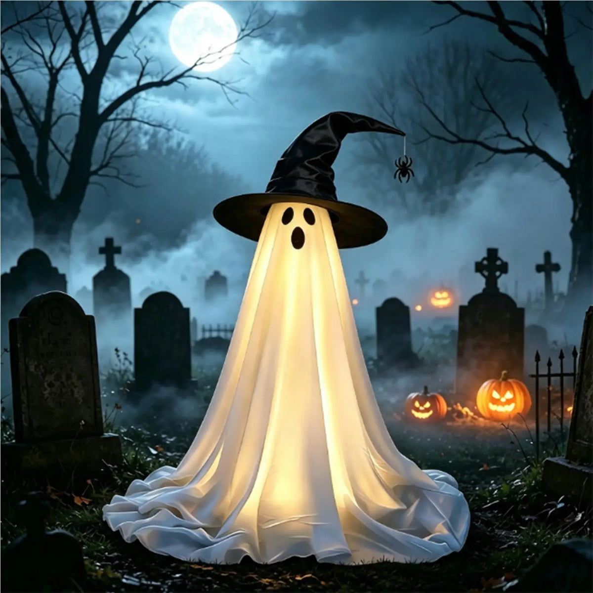 Halloween Light-Up Ghost with Witch Hat – 145 cm