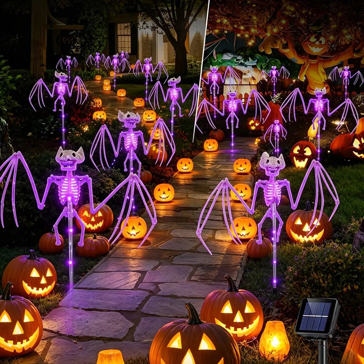 Halloween Solar LED Garden Stake Lights – Bat & Skeleton Designs