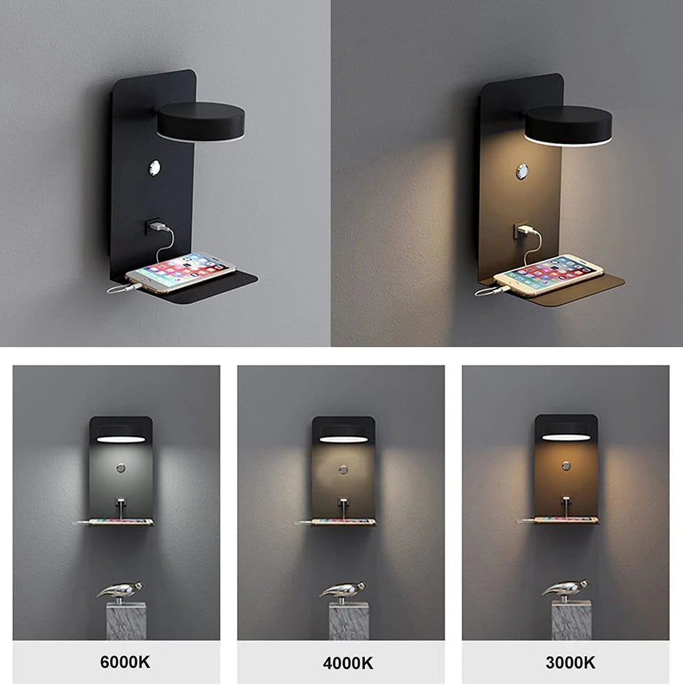 Modern LED Wall Lamp with Switch – Adjustable, 3 Color Modes