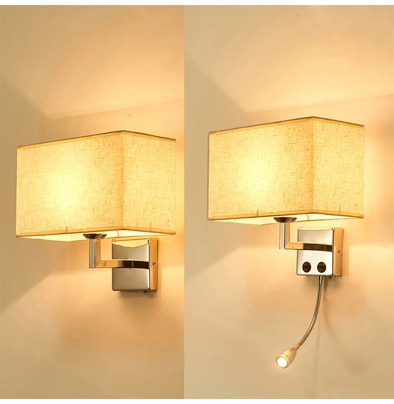 Nordic Fabric Wall Lamp – E27 LED Reading Light with Switch
