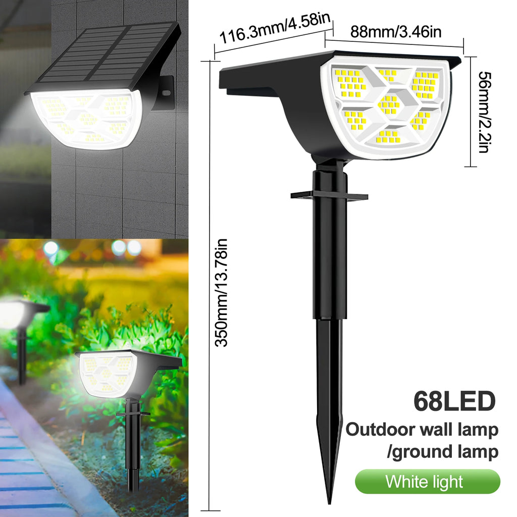 Solar-Landschaftsstrahler | 68–72 LEDs | 3 Modi | IP65