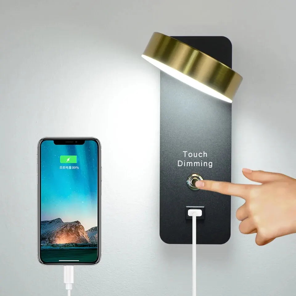 Smart Touch LED Wall Light — 3-Color Dimmable with USB Port