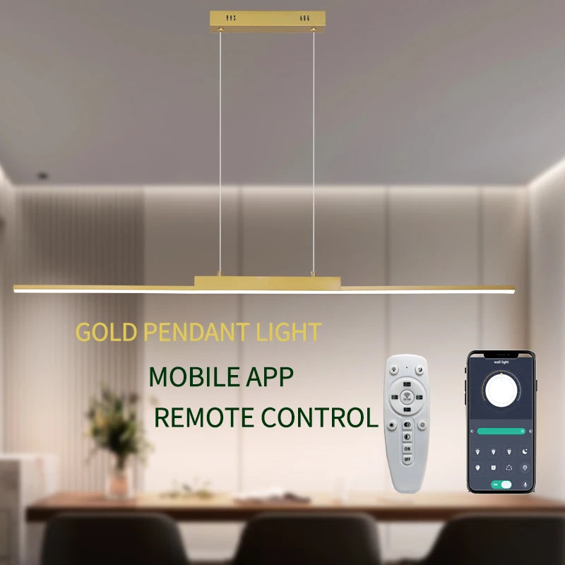 Modern Minimalist LED Pendant Light – Gold Linear Chandelier