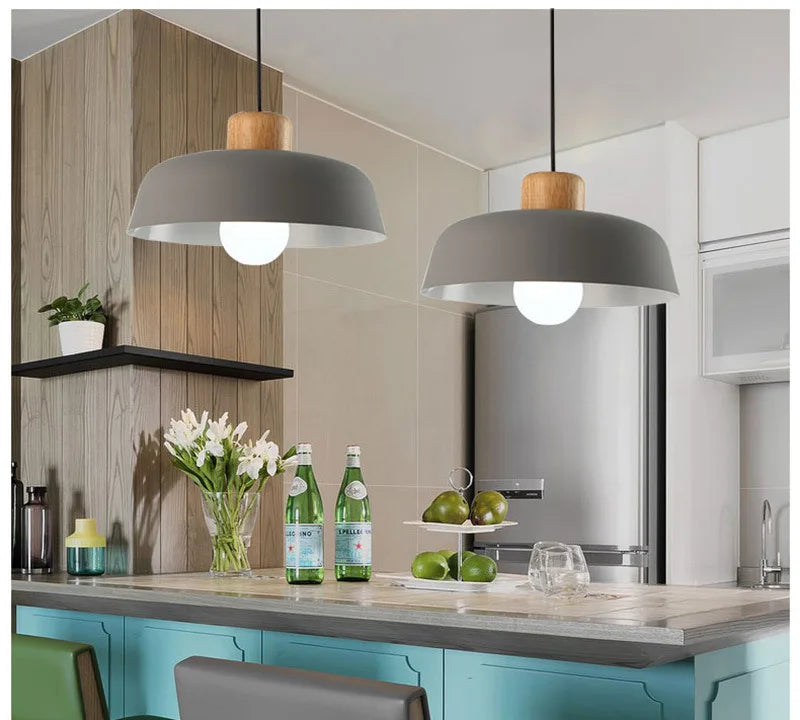 Nordic Macaron Chandelier – Solid Wood Pendant Light