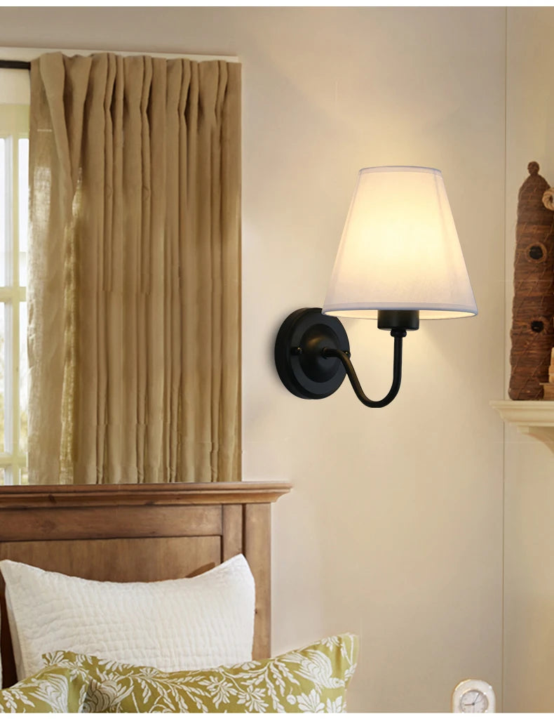 Retro E27 Fabric Wall Lamp – Iron & Cloth, 4 Shade Colors