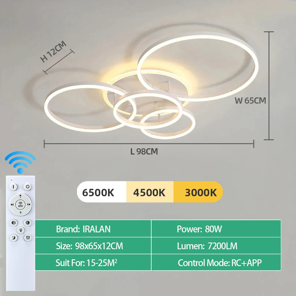 Modern LED Dimmable Ceiling Chandelier – Remote Control, 1–6 Heads
