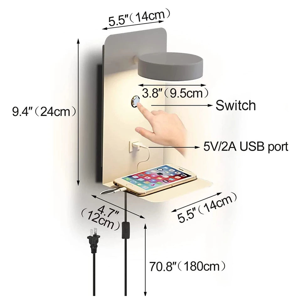 Modern LED Wall Lamp with Switch – Adjustable, 3 Color Modes