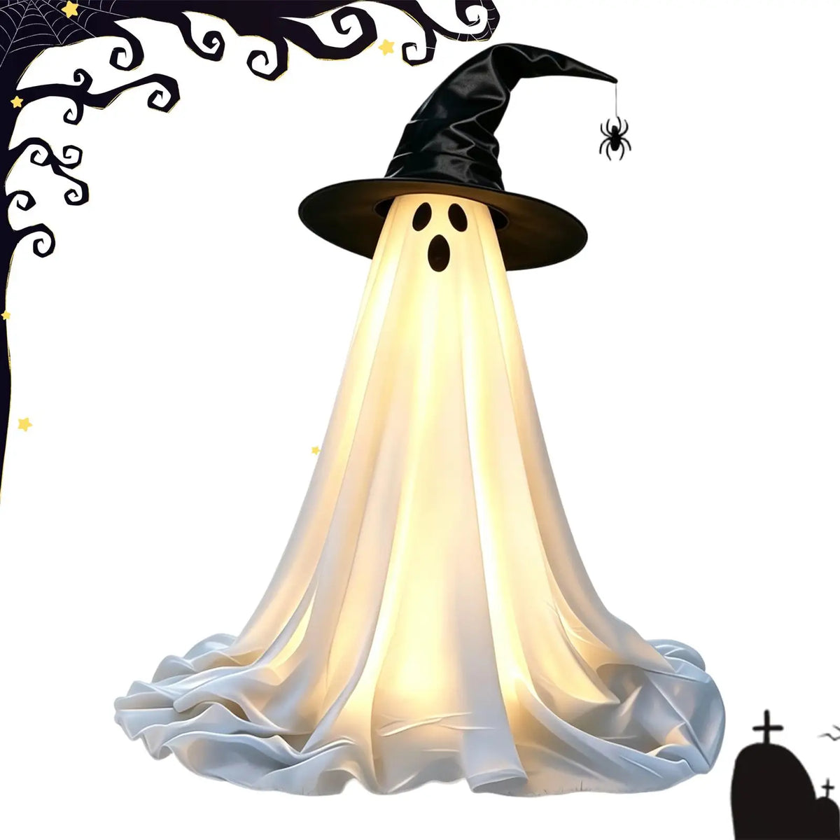 Halloween Light-Up Ghost with Witch Hat – 145 cm