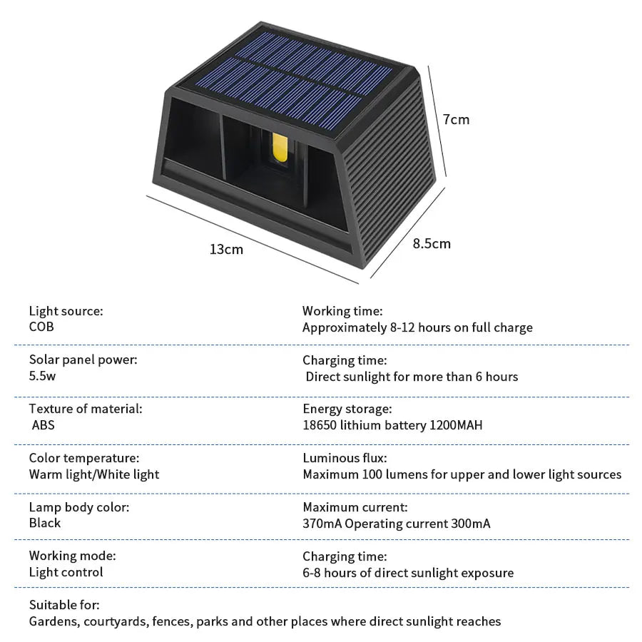 Solarno COB zidno svjetlo | Podesiva zraka | Vrt i staza
